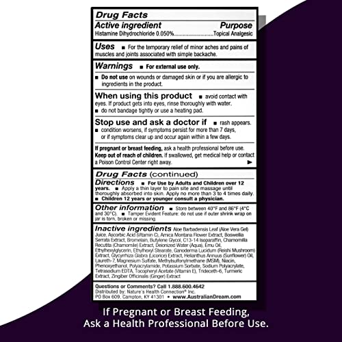 Australian Dream Soothing Non-Greasy Back Pain Relief Cream - Good for Neck, Back, Body, or Muscle Aches - 9 oz Jar  
Au