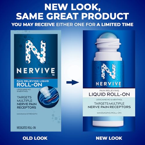 Nervive Pain Relieving Roll On Liquid, Max Strength Lidocaine and Menthol for Pain Relief in Toes, Feet, Fingers, Hands