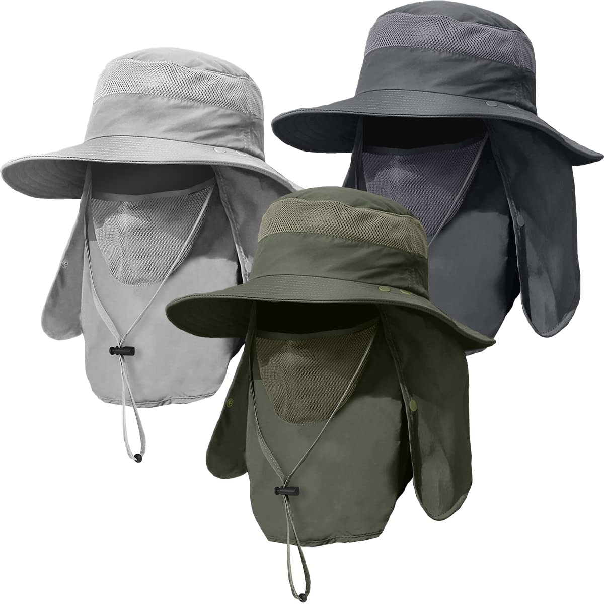 KIRAAT UPF 50+ Sun Protection Wide Brim Fishing Hat for Men Hiking & Garden 3 Pack